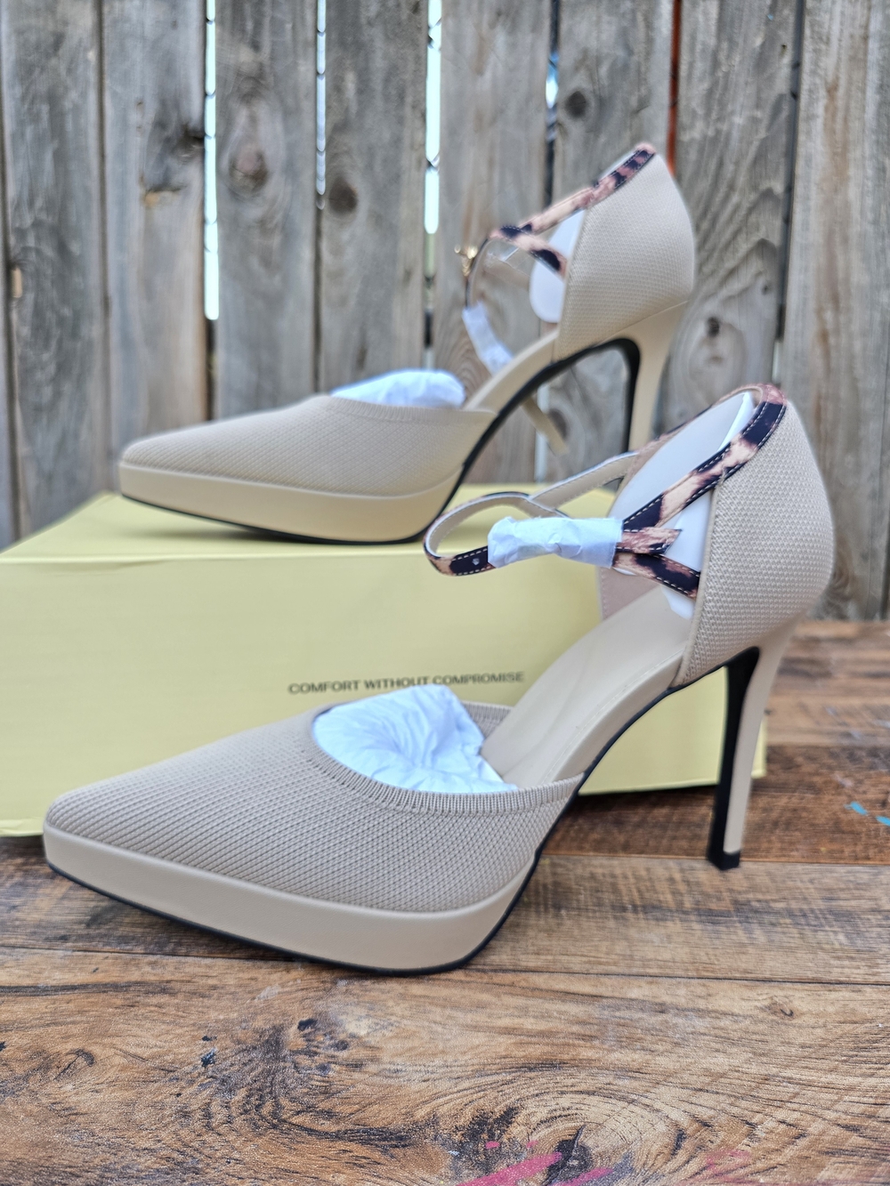 Cosy Island Women's Beige Pointed Toe D'Orsay Heels with Ankle Strap Size 8.5 - Picture 2 of 16